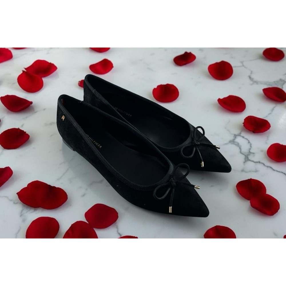Tommy Hilfiger Kimio Black Flats Sz 11 M Suede Pointed Toe Shoes Bow Detail New - Picture 3 of 6